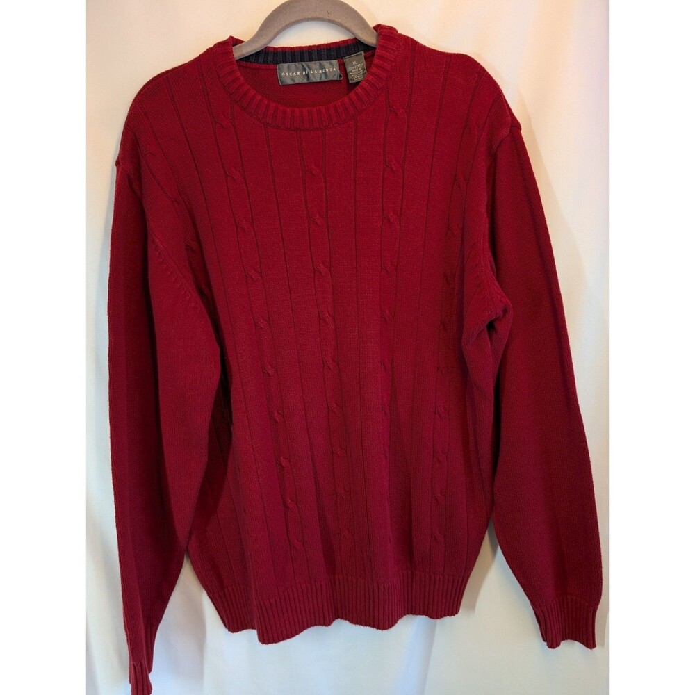 Oscar de la Renta Men's Red Cable Knit Sweater Size Small EUC